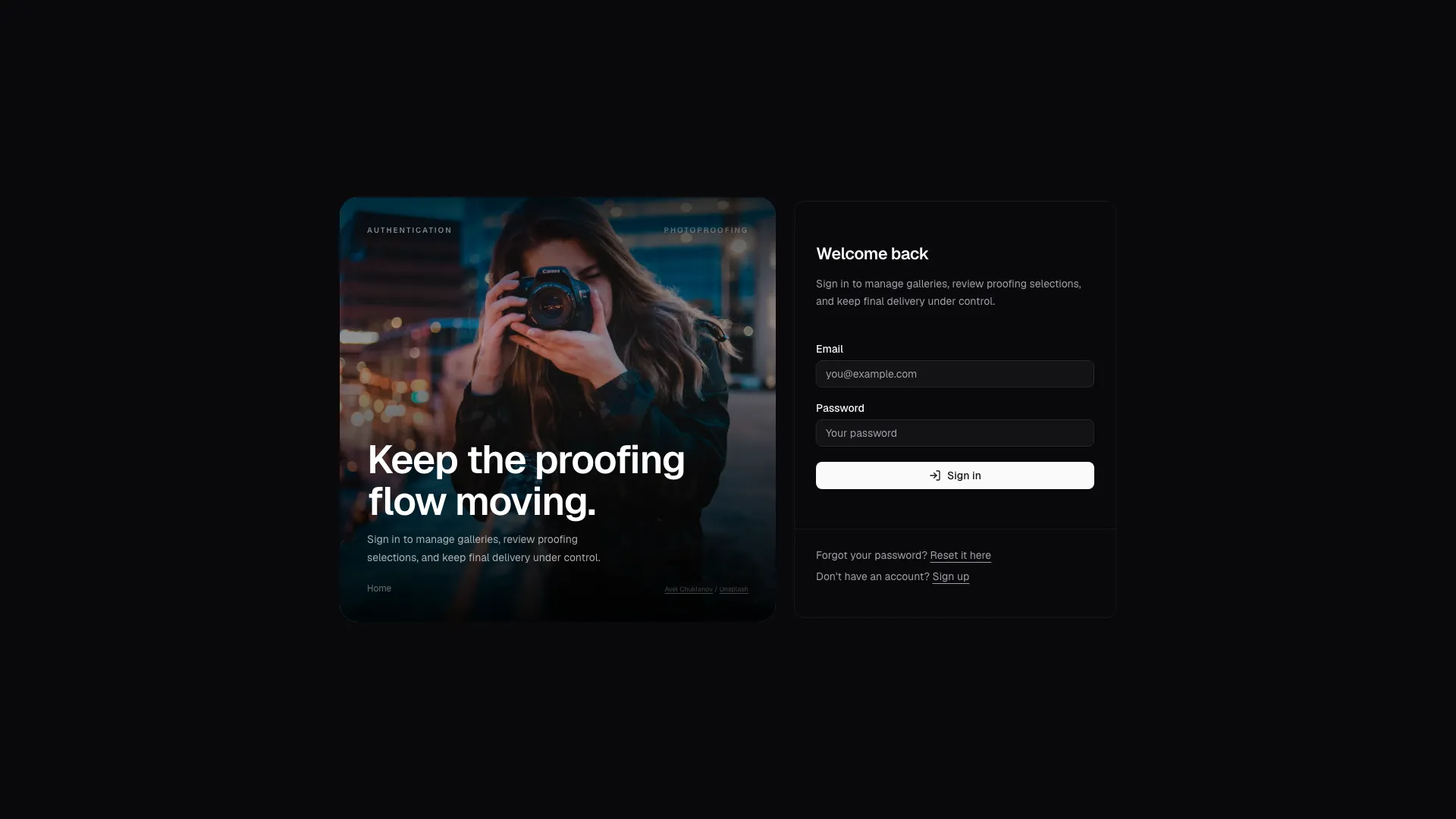 Login page
