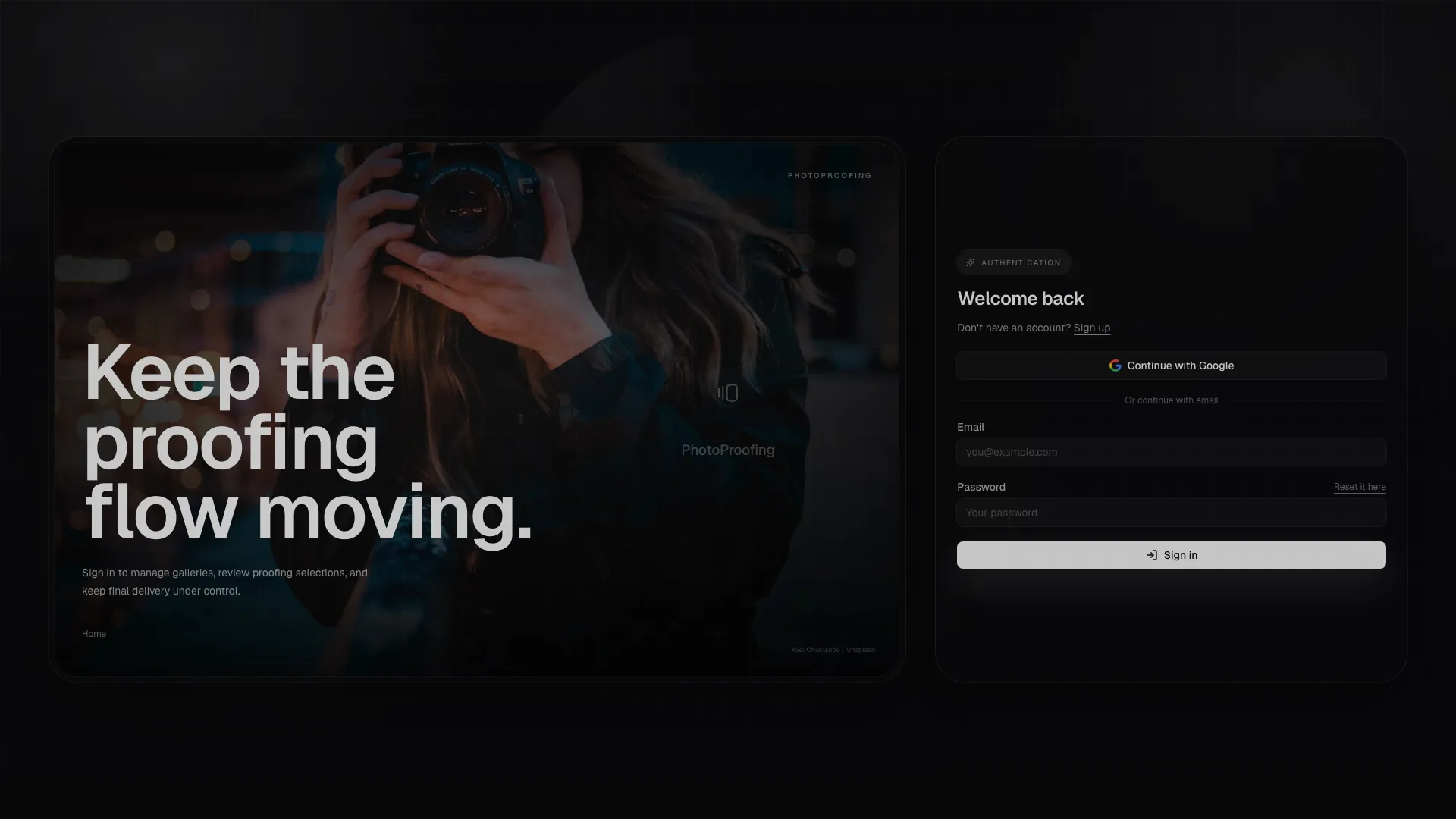 Login page