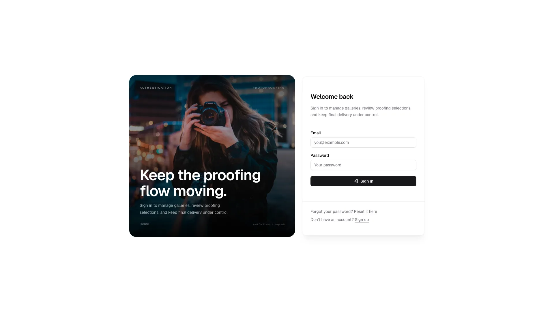 Login page