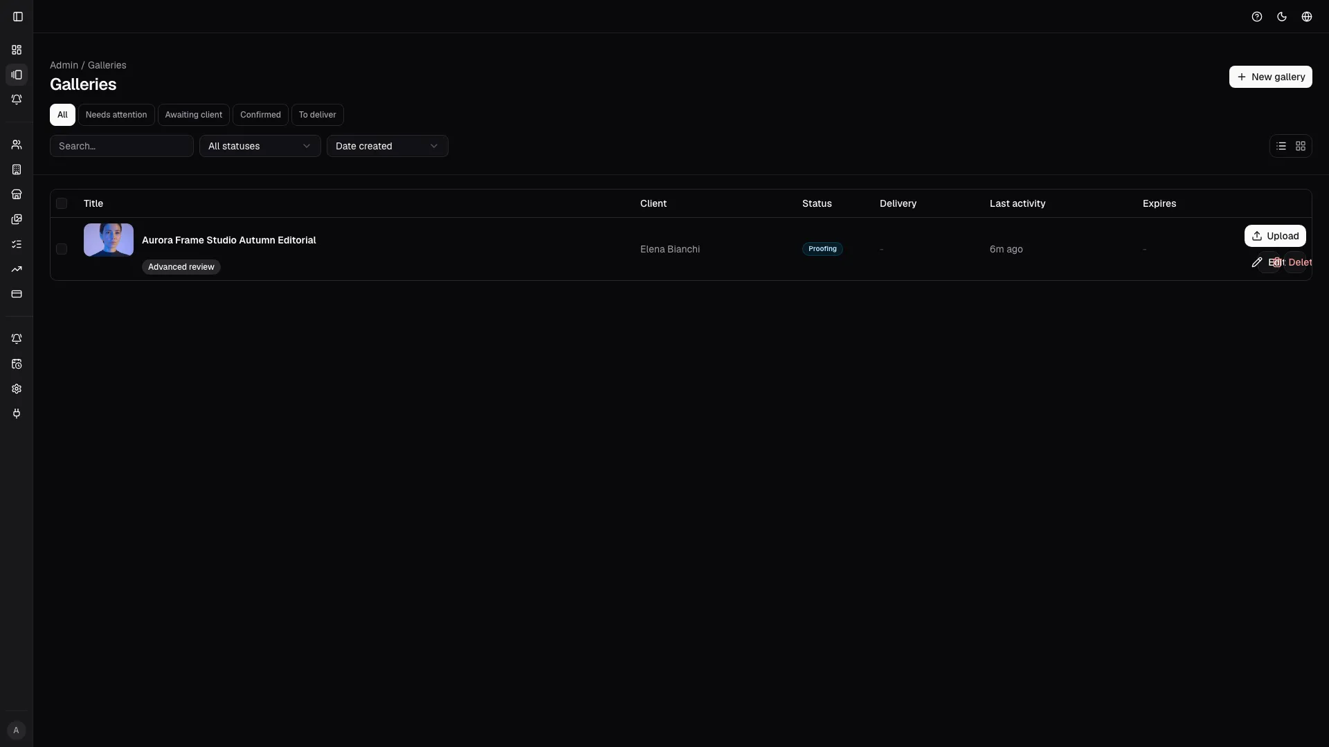 List view keeps operations, client context, and statuses aligned for fast triage.