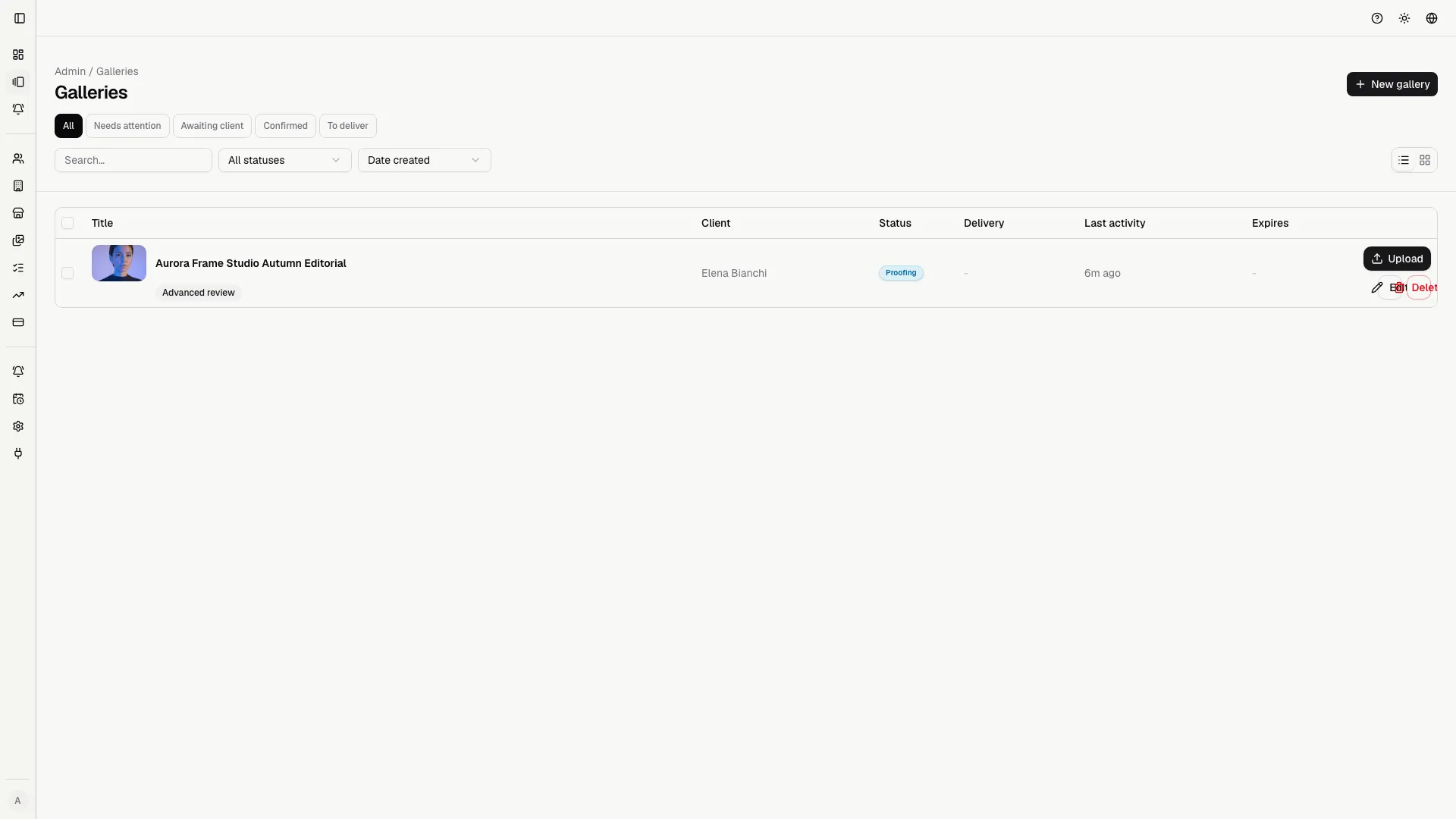 List view keeps operations, client context, and statuses aligned for fast triage.