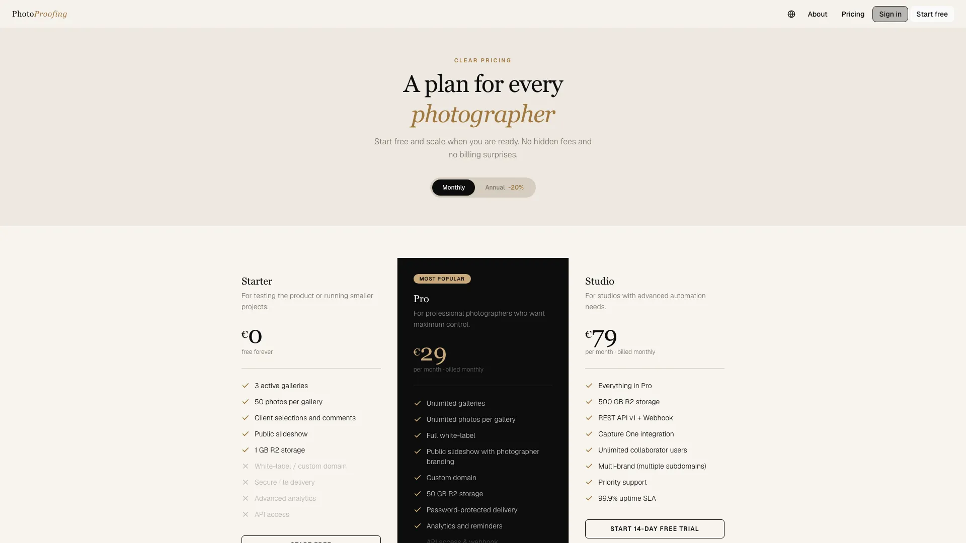 Pricing page