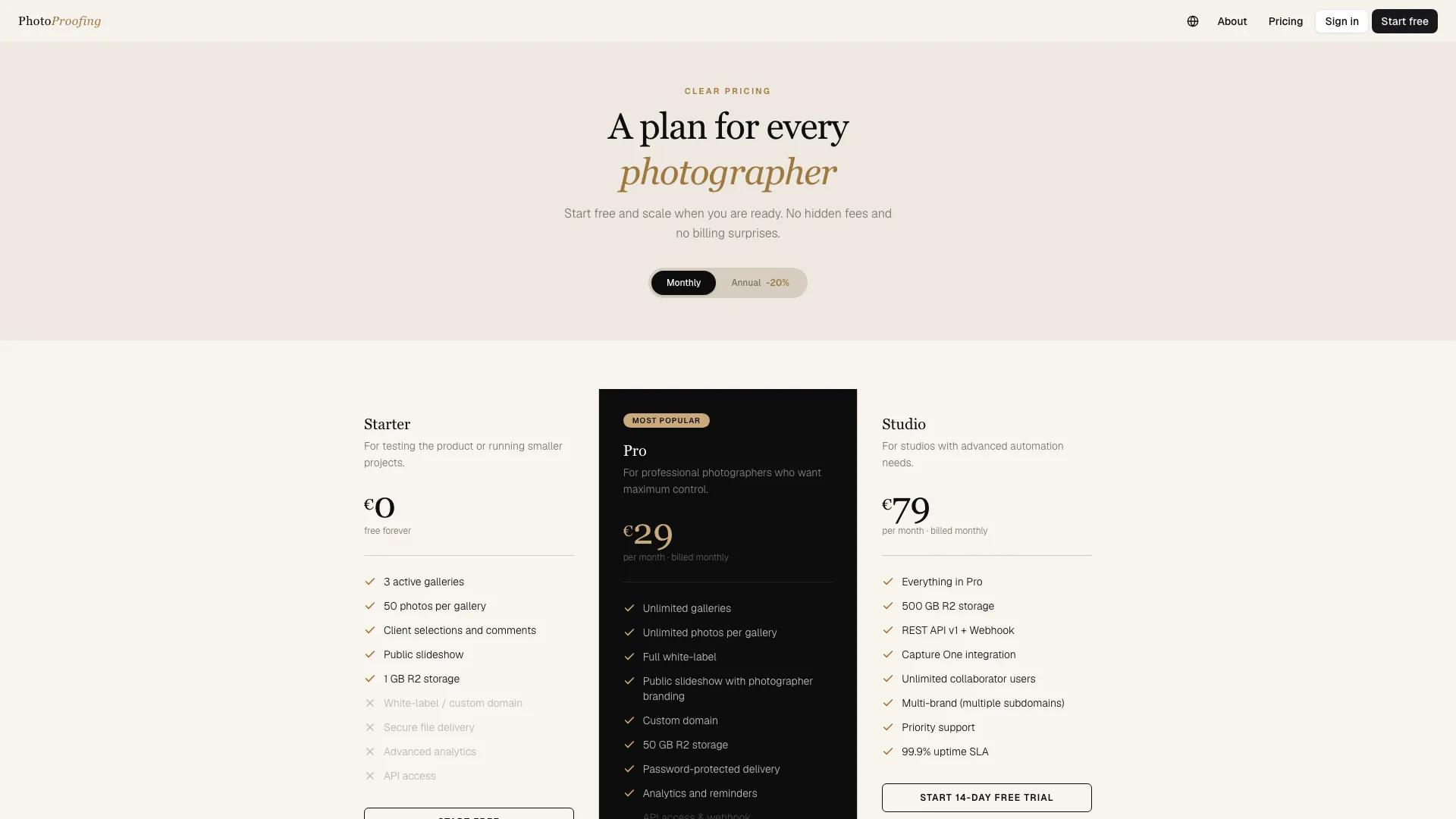 Pricing page