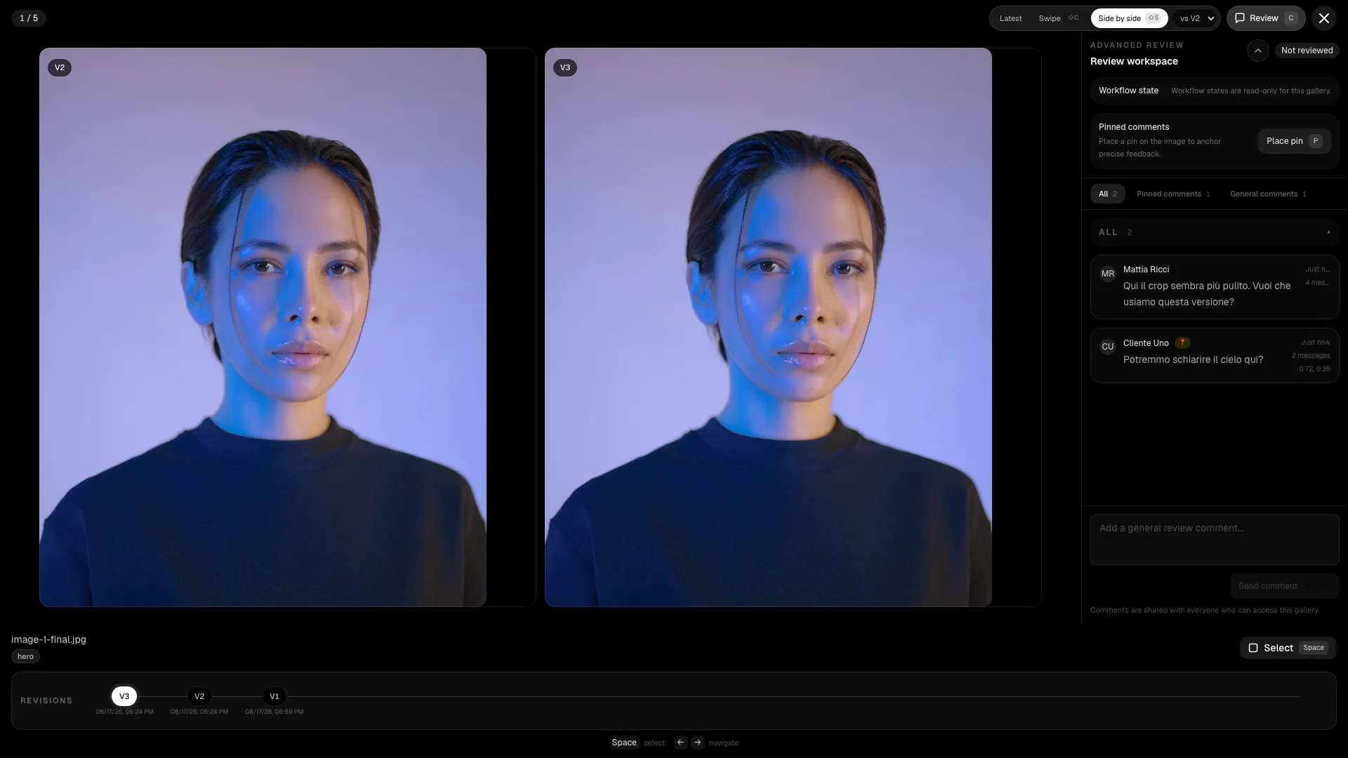 Side-by-side comparison between revisions