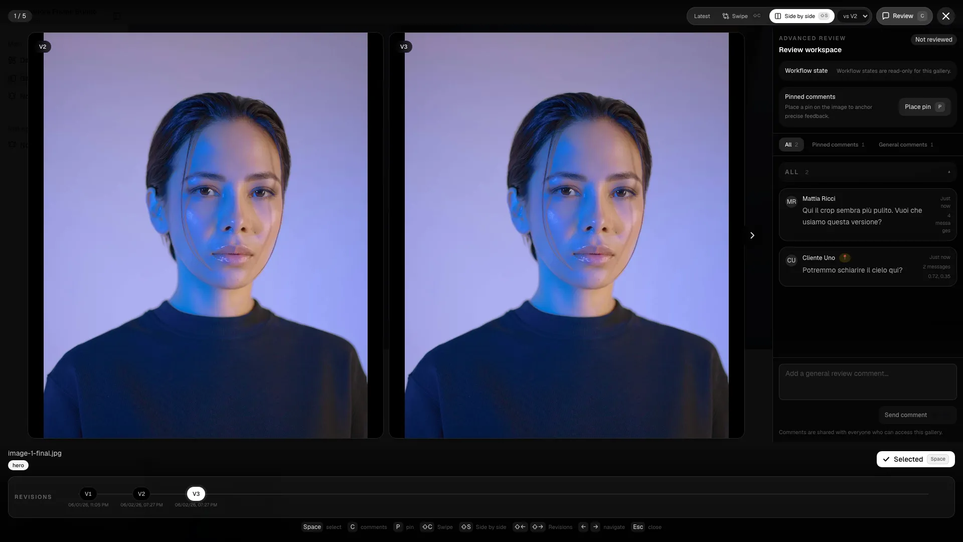 Advanced review side-by-side compare