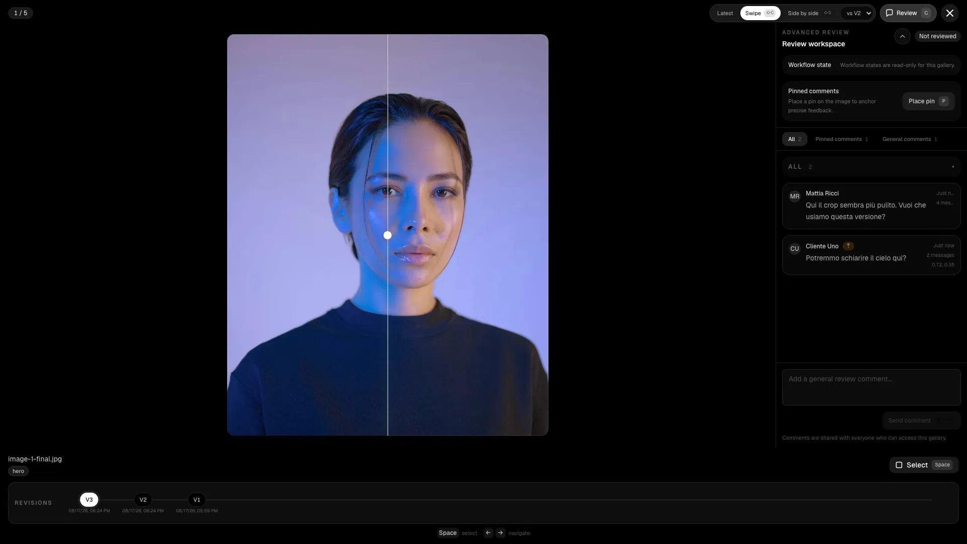 Swipe comparison between revisions