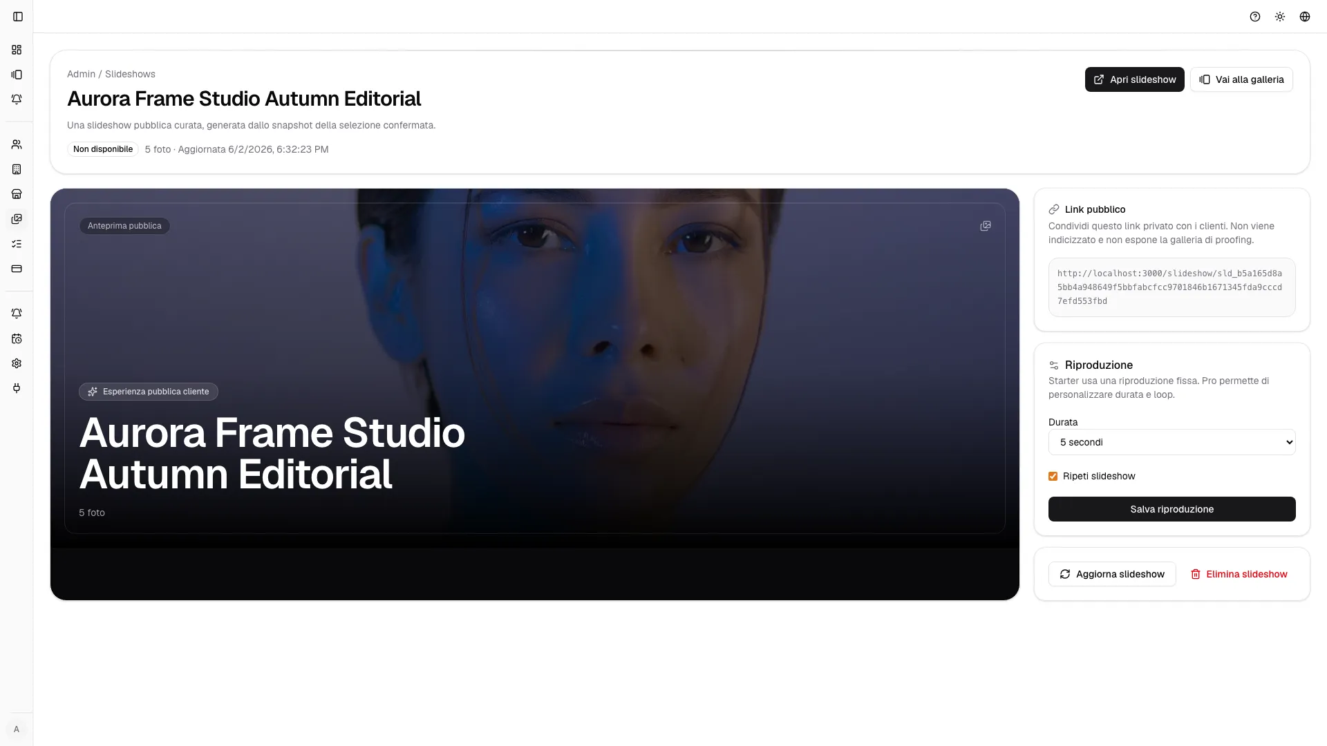 Dettaglio slideshow admin