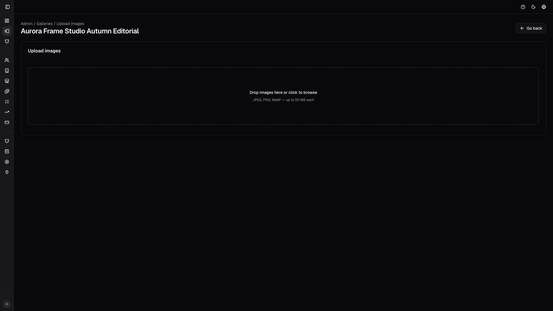 The upload page is where the studio sends gallery previews before opening proofing.