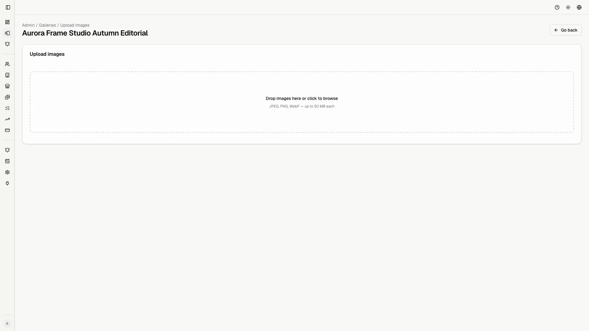 The upload page is where the studio sends gallery previews before opening proofing.